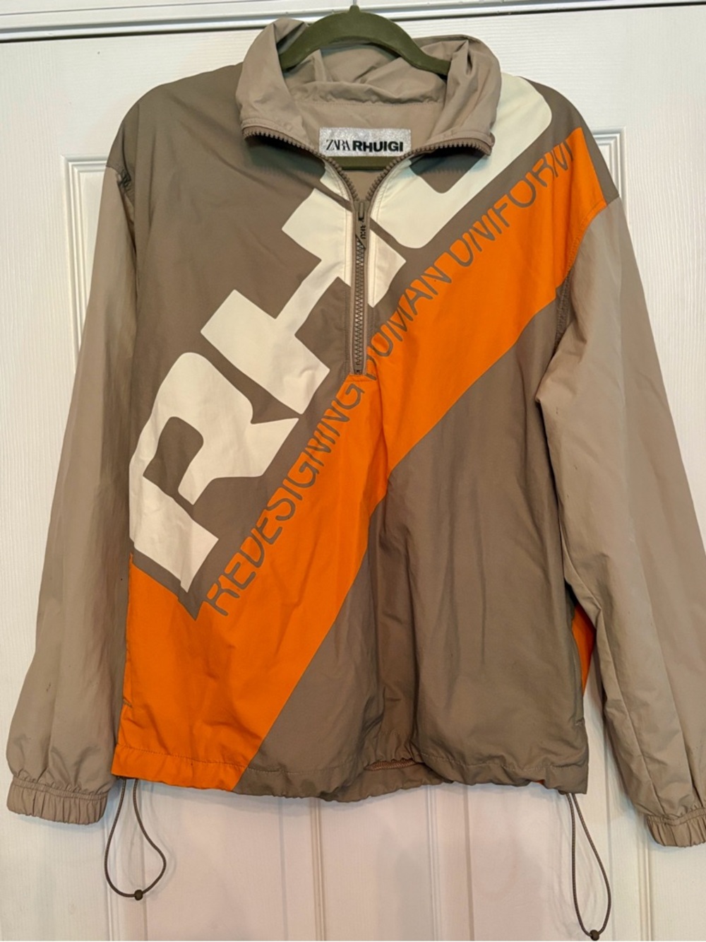 Zara x Rhuigi Colorblock Zip Pullover Jacket - Taupe & Orange